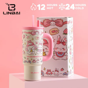 LINBAI Flask 24oz Insulated Tumbler with Straw Stainless Steel Sippy Water Bottle Double Wall Leakproof Vacuum Cup for Kids