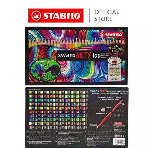 STABILO swans ARTY Colored Pencil 100 Colours with CYMK Pastel Metallic & Neon in Hard Cover Box