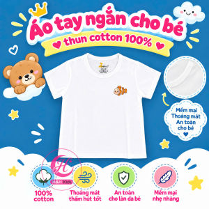 (5-28kg) Áo tay ngắn trắng cho bé chất thun 100% cotton - 1 cái