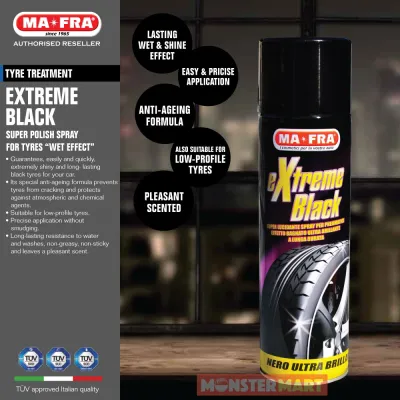 Mafra Extreme Black Tyre Super Polish Spray 500ml (Ultra bright anti cracking and wet effect wheels and tyres. Can be used for bicycles and motorcycles)