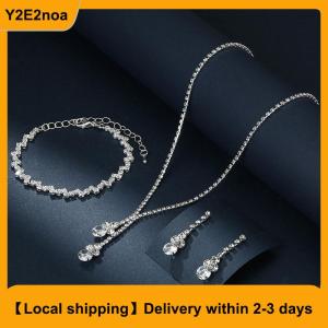 【Local shipping】 3Pcs Fashionable Womens Jewelry Set With Zircon Earrings Necklaces Bracelets Wedding Decoration