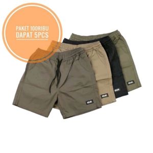 100 RIBU DAPAT 5 PCS BOARDSHORT PANTS CELANA BOARDSHORT SANTAI SIZE MXL 5 PCS DAN XXL 4 PCS Karet katun twill distro pendek pria Army short Pants Dewasa keren