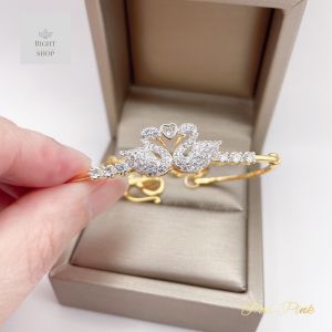 (ปั้ม925)กำไลเพชรลายหงษ์คู่แบบสวยความหมายมงคล มีโซ่ปรับระดับสั้นยาวได้ถึง21cm