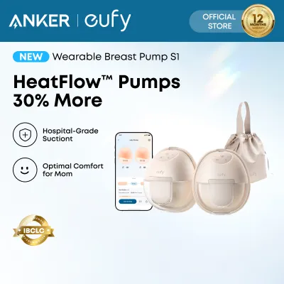 eufy by Anker Heated Wearable Breast Pump S1 Hands-Free Breast Pump with Industry-Leading HeatFlow Tech App-Controlled OptiRhythm Hospital-Grade Suction Leakproof Slim and Ultra-Quiet for in-Bra Use T8D02