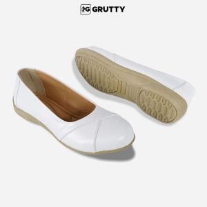 Sepatu Wanita Slip-On Pantofel Kulit PU Motif Polos Warna Putih