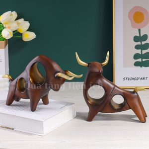 [HCM] Mô hình đôi Bò tót bằng nhựa polyresin chất lượng cao (cao 21x21 cm) màu nâu quà tặng cho bạn bè người thân trang trí nhà cửa phòng khách tủ TV phòng ngủ…