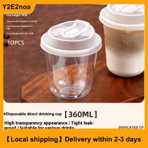 【Local shipping】 10pcs Transparent Coffee Cups With Lids U-shaped Disposable Cups For Hot Drink Milk Tea Takeaway Beverage Cups
