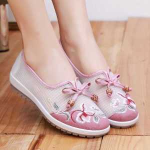 [Free Shipping] Summer Sandals Fabric Shoes Thin Ethnic-Style Embroidered Shoes Round-Toed Soft-Soled Casual Shoes For Middle-Aged And Elderly Women