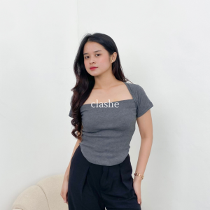 Quilla Top Rib Baju Wanita Atasan Lengan Pendek Korean Style Kekinian Terbaru Ootd by Clashe