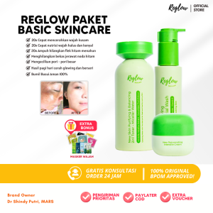 Reglow 4IN1 Paket Flek Hitam Booster Skincare Glowing Penghilang Flek Hitam Membandel Memudarkan Bekas Jerawat Mencerahkan Wajah Kusam Anti Aging Reglow Paket Ultimate Facial Wash Toner Day Cream Night Cream dan Serum Glowing Asli by Dr Shindy