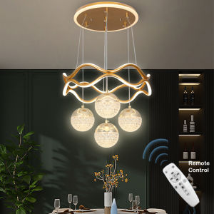 Lampu kristal modern Gantung 3 warna LED Remote Control Dekorasi Hotel ruang tamu Nordik bergaya Eropa bar  Lampu Gantung Kristal Minimalis 3 Warna LED MODERN LED 2 RING 3 BALL pendant light Hotel Nordik bergaya Eropa bar
