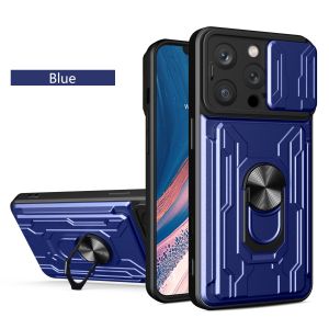 Heavy Duty Case For iPhone 16 Pro Max 15 Plus 14 13 12 Cover With Card Pocket Ring Stand Holder Shockproof Fundas Coque Capa
