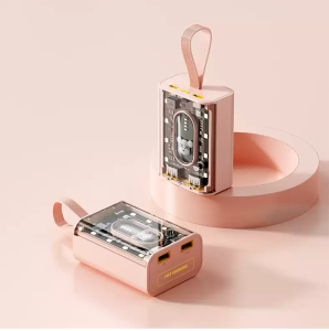 20000mAh Built-in 3 Cables Transparent Cover Fast Charge Dual USB Full Capacity mini power bank With Night Light Chargin