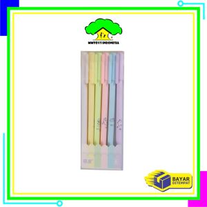 MI-A48 Pulpen Gel 6IN1 Motif Polos Warna Pastel Gaya Korea / Alat Tulis Pena Cair 0.5mm / Pena