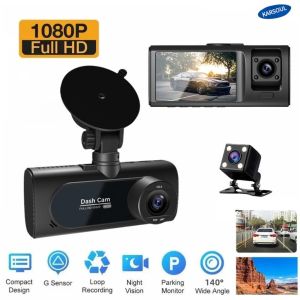 KARSOUL Dash Cam 3 Channel Dashcam Front and Rear Insidefor CarsWiFi Dash Camera with Night Vision G-Sensor Loop Recording Dirving Recorder Dashboard Camera
