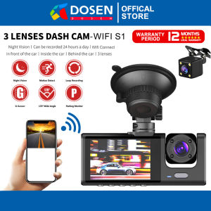 DOSEN Wifi 24 Hours Record 1080P FHD wifi 3 Camera Dashcam for Car Front + Interior + Back / Rear Dash Cam Night Vision Parking Mode Car DVR Driving video Recorder