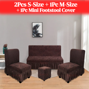 4Pcs Jacquard Sofa Cover Set 2 Single and 2-Seater and Mini Footstool Cover 4 in 1 Armless Sofa Cover Set with Skirt Soft fabric Sofa Cover
