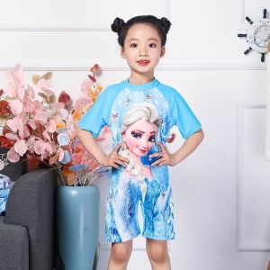 Đồ Bơi Cho Bé Gái Bộ Bơi Bé Gái Liền Thân Habi Fashion HB2307 Tặng Kèm Mũ Họa Tiết Elsa Chất Liệu Co Giãn Cho Bé Từ 9-30kg