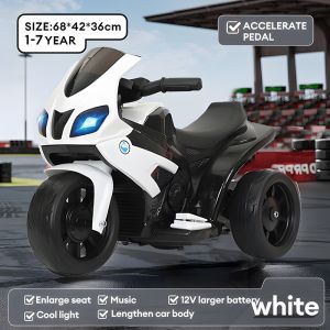 Beige Motorcycle For Kids Rechargeable Toy Mini Led Light Tricycle Motorbike Long Battery Life Electric Motor Music