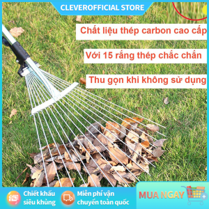 Cây Cào Cỏ Chổi Thép Cào Lá Làm Vườn Gấp Gọn Có 15 Răng Đa Năng Có Thể Điều Chỉnh Cao Thấp Và Độ Rộng Răng