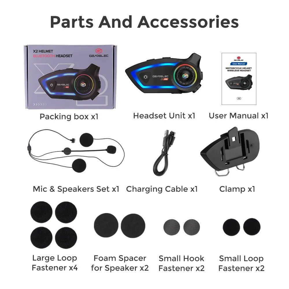 GEARELEC X2 หมวกกันน็อกบลูทูธ มอเตอร์ไซค์ บลูทูธ 5.3 กันน้ำ IP67 โทรศัพท์ตอบรับอัตโนมัติ ฟังเพลง การยกเลิกเสียงรบกวน DSP & CVC