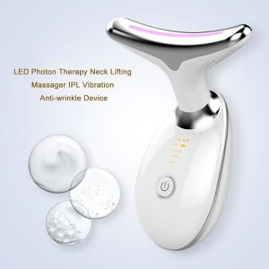 Neck Massager LED Photon Therapy Face Skin Care Anti Wrinkle Lifting Tighten EMS Multifunction Ultrasonic Massage Beauty Tool