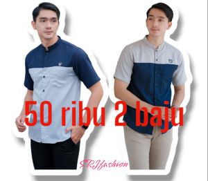 BAJU KOKO KURTA KOMBINASI STM LENGAN PENDEK BAHAN FULL KATUN ADEM DIPAKAI MUSLIM PRIA DEWASA