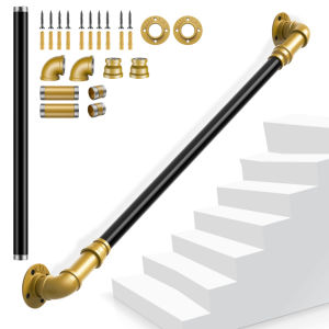 ราวจับสำหรับบันไดในร่ม1/1.5 /2/3M ราวจับโลหะกันลื่น อุตสาหกรรมท่อเหล็กชุบสังกะสีขายึดผนังราวจับเหล็กสำหรับบันได