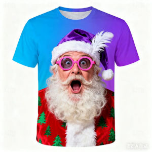 Hot selling Christmas shirts womens fashionable button printed cute Santa Claus shirts fashionable casual mens lapel shirts