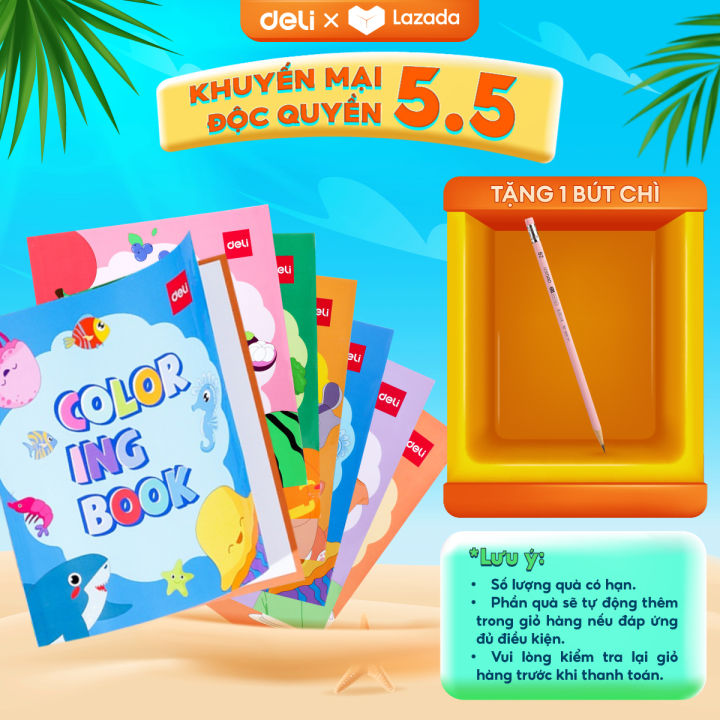 Tập tô màu sáng tạo, vui nhộn cho bé Deli - 24 trang - 6 chủ đề tranh ...