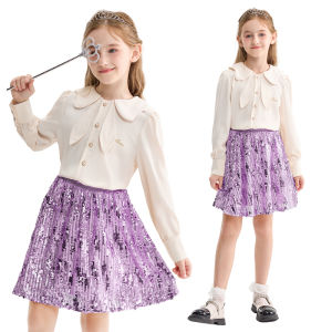 LOlanta กระโปรงเลื่อมโลหะเด็กผู้หญิงกระโปรงกากเพชรสะท้อนแสงแวววาวชุดเต้นรำกระโปรงเอวยางยืดปาร์ตี้กระโปรงเสื้อผ้าลำลอง5-12ปี