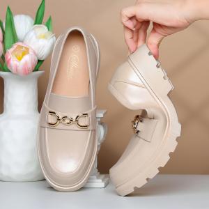 New Womens fashionable round toe 5CM loafers slip-on comfortable loafers made of non-slip and waterproof rubber for outings versatile casual loafers 0110523