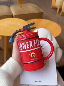 ArtLiving 480ml Fire Extinguisher Mug Porcelain Coffee Mug with Lid & Spoon Unique Gift Mug