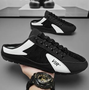 Korean Fashion Mules Canvas Sneakers for Men Korean Style Half Slippers Fashion Flats Half Drag Shoes Male Trend Open Heels Skate Board Shoes Men Half Shoes Outdoor Half Slippers