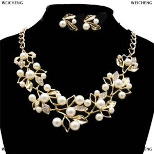 [COD] WEICHENG Tree Leaves Necklace Earring Elegant Ladies Luxury Jewelry Set
