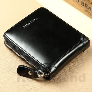 Man Leather Woman Short Bifold Retro Card Holder Cow Leather Zipper Closure Purse for Business Genuine Leather Wallet