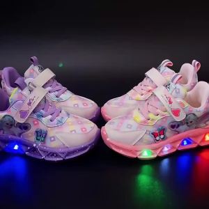 RT♢Giày thể thao bé gái in hình công chúa  có đèn phát sáng cho bé gái 3-12 tuổi3/30