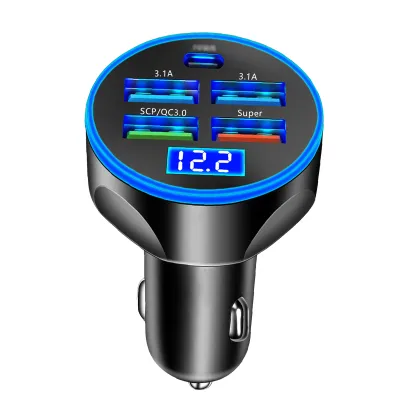 Pengisi Daya Cepat Ponsel Mobil 5 Port 150W Adapter Charger Mobil Fast Charging iPhone Samsung USB + Type C PD QC3.0