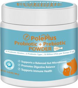 Polelus Probiotics for Dogs & Cats - 10 Billion CFU 9 Strains Probiotic Blend Gut Health Supplement for Small & Large Pets 6.53oz (180g)