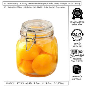 Hũ Thủy Tinh Nắp Cài Vuông 2000ml Bình HNGV2L Đựng Thực Phẩm Ngâm Kín Khí Cao Cấp