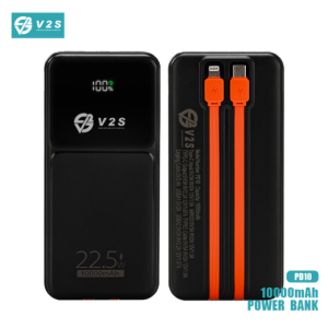 V2S PD10 10000mAh 22.5W Fast Charging Powerbank With Built-in Cable Digital Display Power Bank