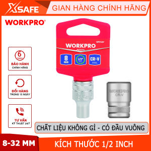 Đầu tuýp có đầu vuông 1/2 inch và đầu lục giác 12 cạnh size 8-32mm Workpro