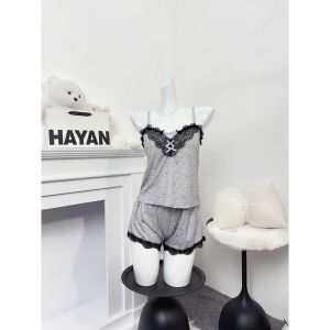 HT129 Bộ ngủ 2s thun co dãn chấm bi kèm ĐỆM LÓTđồ ngủ xẻ v1 đính nơ HT129 MÚT