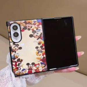 New Fashion Cute Cartoon Mickey Family Mirror Phone Case For Samsung Galaxy Z Fold 8 Z Fold 8 Ultra Cover Kawaii Anti-Fall Suit