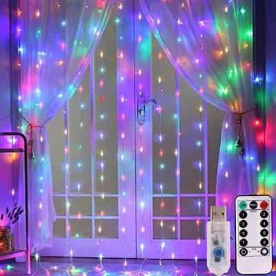 Waterproof Curtain String Light With 8 Remote Control Modes And Usb Plug Suitable Christmas Decorati