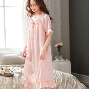 ELF TRIBE Ice Silk Robe for Women Off-shoulder Collar Princess Style Midi Ruffle Silk Nightgown Lounge Wear