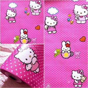 Wallpaper Stiker Dinding Kamar Tidur Lemari Meja Belajar Anak Perempuan Motif Hello Kitty Pink Lucu