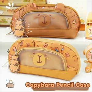 MNTT Kawaii Animal Capybara Pencil Case  Storage Large Capacity Multi Layer Pencil Pouch Cartoon Portable Stationery Pencil Bag School/Office