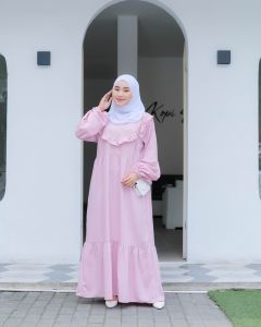 Baju Gamis Wanita Terbaru 2022 Dress Remaja Kekinian Model Muslim Syari Dres Dewasa Set Warna Pink Polos Mewah Bahan Premium Gaun Muslimah Modern Syari Elegan G8M01