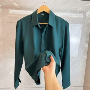 TAILOR Gents Elegant Soft Casual Party Long Sleeve Dark Green Shirt for Men 3 colors Plus Sizes